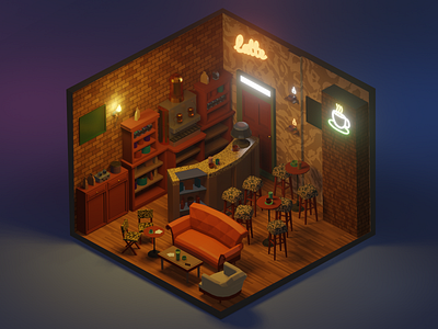 Friends central perk 3d modeling blender3d design lowpoly lowpoly3d