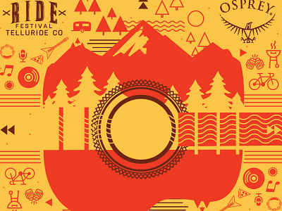 Ride Festival Sticker beer bike icons illustration mountains music osprey packs ride festival telluride trees