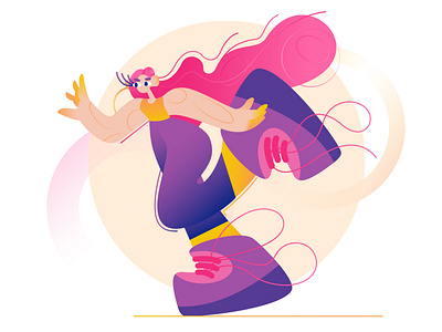 Girl running for something important ai art artwork character character design colorful composition digital art girl girl character human human body illustration pink pink hair purple run running vector yellow