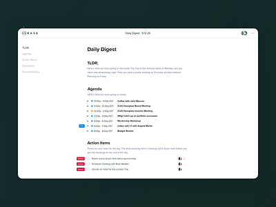 Base | Dynamic Digests collaboration digest document dynamic dynamic digest dynamic document email email digest executive executive assistant green green ui shared ui