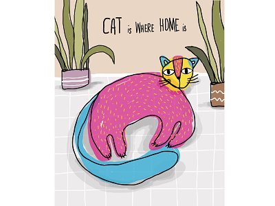 Colorful Cat art cat cats colorful design flat graphic design illustration print type vector