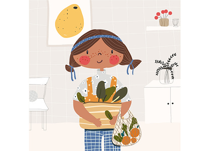 Girl with groceries art design flat food girl character girl illustration graphic design illustration illustrator poster print vector
