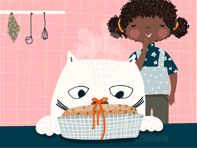 Favorite food animal art cat design flat illustration kids illustration poster poster design vector