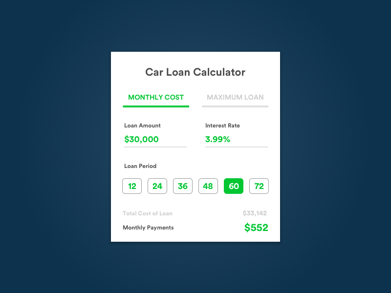 Daily UI #004 car loan calculator calculator daily ui daily ui challenge 04 004