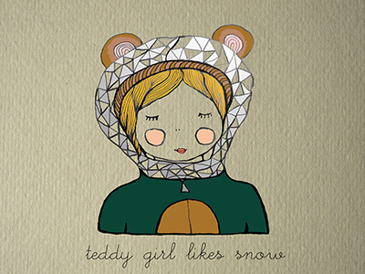 Paper Teddy Girl cartoon cute drawing hipster illustration snow teddy