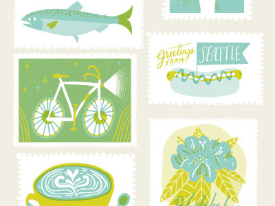 Stamp Collection illustration letterpress seattle stamps