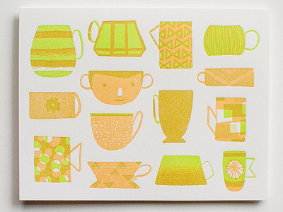 Mugs illustration letterpress lime mugs neon peach printmaking