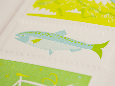 Stamp Collection PRINTED! illustration letterpress salmon seattle