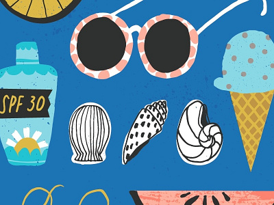 beach time! beach ice cream illustration shells sun glasses