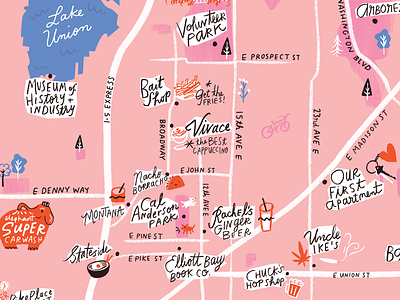 Seattle Map drawing hand lettering illustration map maps seattle seattle map
