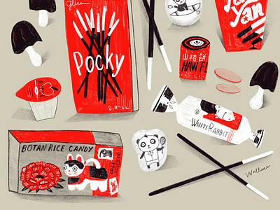 Asian Candy asian candy candy drawing illustration panda pocky white rabbit