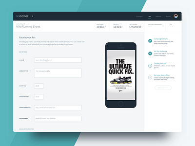Adcaster ad ads app builder campaign clean design ui user interface ux