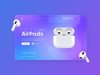 AirPods 3 airpods apple branding concept design earpieces gradient headphones headset ios main screen minimal minimalism music songs ui uiux ux web website