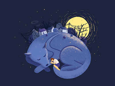 moon night girl illustration moon night