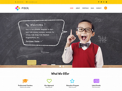 Four Home Page children cms color education joomla kid teacher template web web design