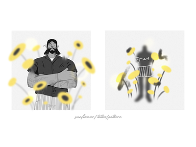 Man with sunflowers challenge flowers funwithfaces illustration illustrator man pattern procreate sunflower tattoo texture
