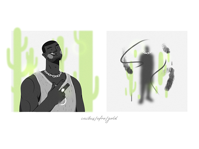 Man with cactus afro cactus challenge funwithfaces gold illustration illustrator man procreate texture