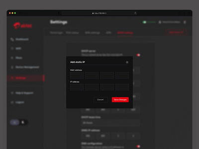 Dark mode from redesign of Airtel Router Management system