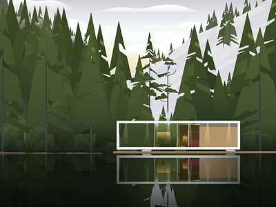 Inside the Mountains House architecture design flat illustration landscape minimal modern vector