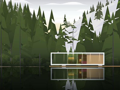 Inside the Mountains House architecture design flat illustration landscape minimal modern vector