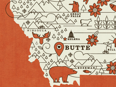 Montana - Save The Date butte illustration map missoula montana savethedate