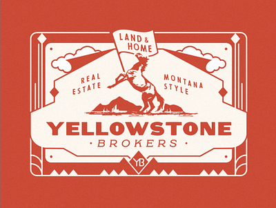 Yellowstone Brokers, Postcard art deco branding horse illustration montana postcard real estate typography west western yellowstone