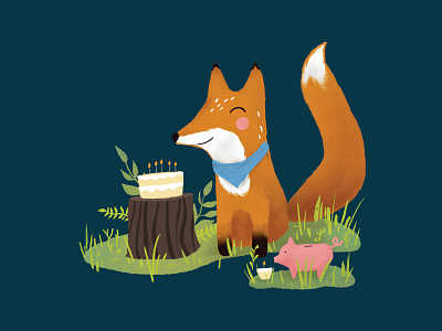 Fox and Pig have a birthday animals cute fox illustration piggybank procreate