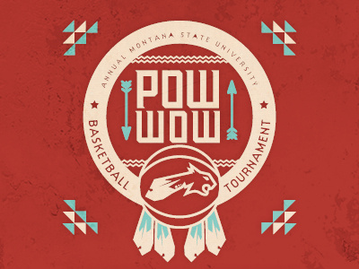 Pow Wow Tournament arrow badge basketball feather indian logo