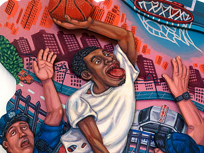 Above The Law basketball buildings dogs dunk editorial illustration illustration nyc nypd policeman