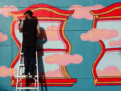 Lasso Pizza Mural buildings clouds illustration mindows mural muralart nyc wall painting
