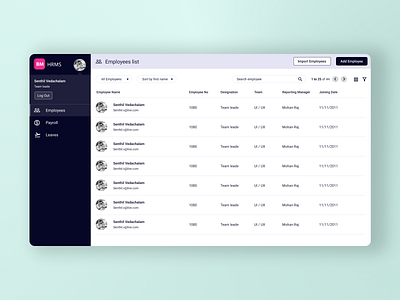 HRMS - Employee List View app dashboard design flat saas ui ux web application