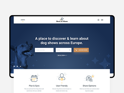 Best in Show - Landing page best bestinshow browser celebrity dog dog logo dogshow finder flat icons minimal shadows stars