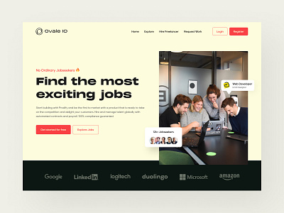 Ovale IO - Job Finder Hero Section🔍 card clean find hero section hiring job job board job seeker landing page minimalist modern ui ui design uiuxinspiration ux web website website design