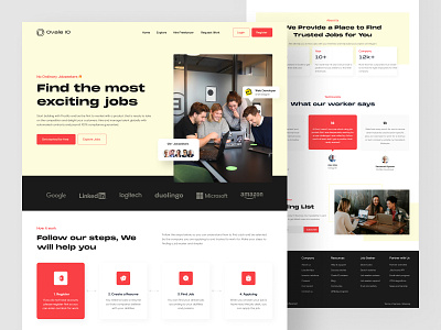 Ovale IO - Job Finder Landing Page agency clean design job job finder job seeker landing page landingpage minimal minimalist modern pastel platform ui ui design uiuxinspiration ux web design website white