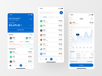 Stock Investment - Mobile App 💸 analytics app clean curencies dashboard finance investment app investments market minimalist mobile app modern stock market stock trading stocks trading trading app trading platform ui ux