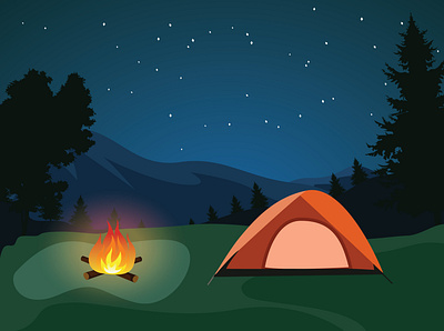 Night atmosphere when camping alone adobe illustrator camping camping illustration design flat design flat illustration forest graphic design ill illustration landscape night night atmosphere vector