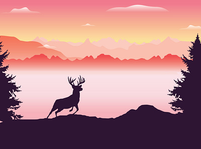 Photographing a deer on the hill adobe illustrator deer design flat design flat illustration graphic design illustration morning silhouette vector