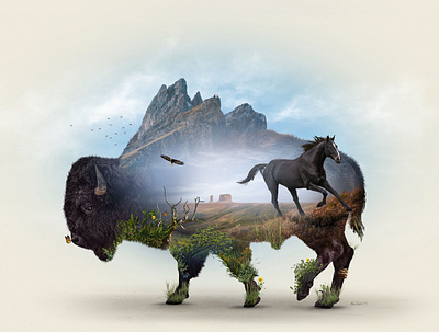 Home on the Range - Desktopography abstract art bison desktopography experimental graphic design minimalism nature photo manipulation photomanipulation red dead redemption western