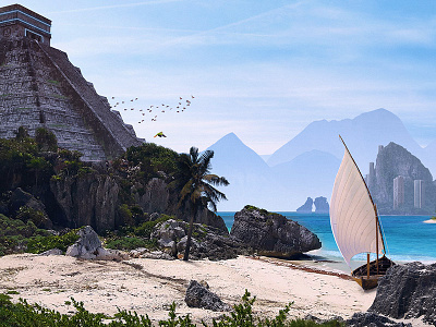 Paradise Bay - Desktopography 2016 desktopography digital matte painting graphic design graphics matte painting nature photo manipulation photomanipulation