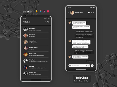 Telechat | Messaging App UI chat app chatbox dark mode inbox message messaging app mobile app design mobile ui typography