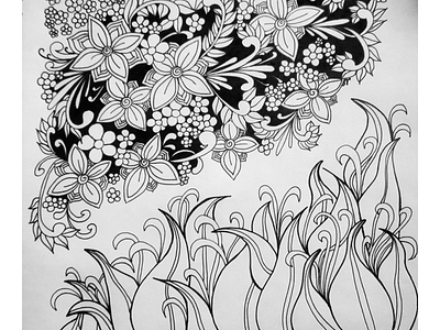 Up and down black and white flowers illustration lines zentangle