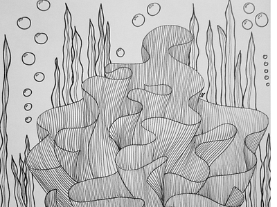 A coral black and white illustration lines sea zentangle