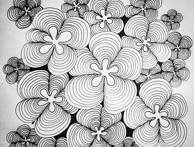 Like a hypnosis black and white doodles drawing flowers illustration lines zentangle