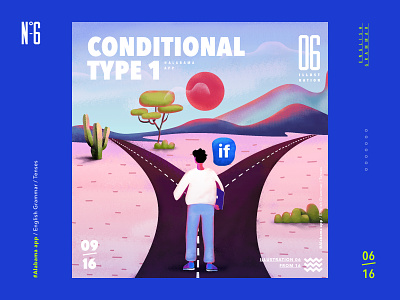 Illustration Conditional Type 1. English Grammar. Alabama app app character conditional type 1 crossroads design fork if illustration interaction ios logo noise sunset ui ux vector