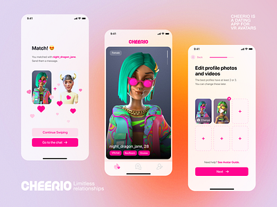 Cheerio mobile app 3d character app avatar dating genies ios mobile ui vr