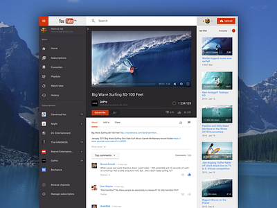 YouTube Redesign Concept material redesign stream streaming video web youtube