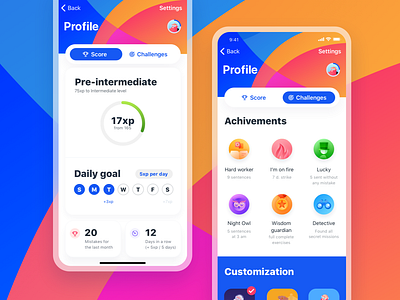 Profile screens app design game icons illustration interaction ios iphone 10 mobie profile ui vector