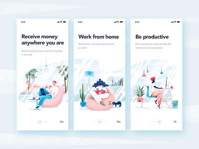 Onboarding illustrations. Free for download. app character illustration interaction ios noise onboarding ui vector
