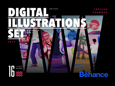 Digital illustrations set app art artwork branding character color digital illustration interaction ios noise typography vector
