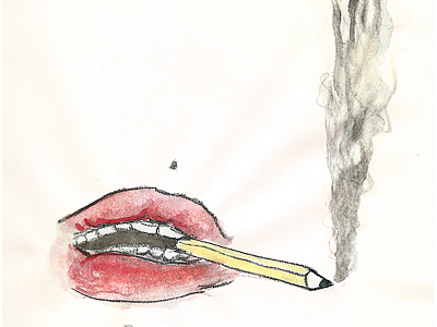 Doodling addiction charcoal pencil cigarette doodling habit illustration mouth pencil smoking watercolor